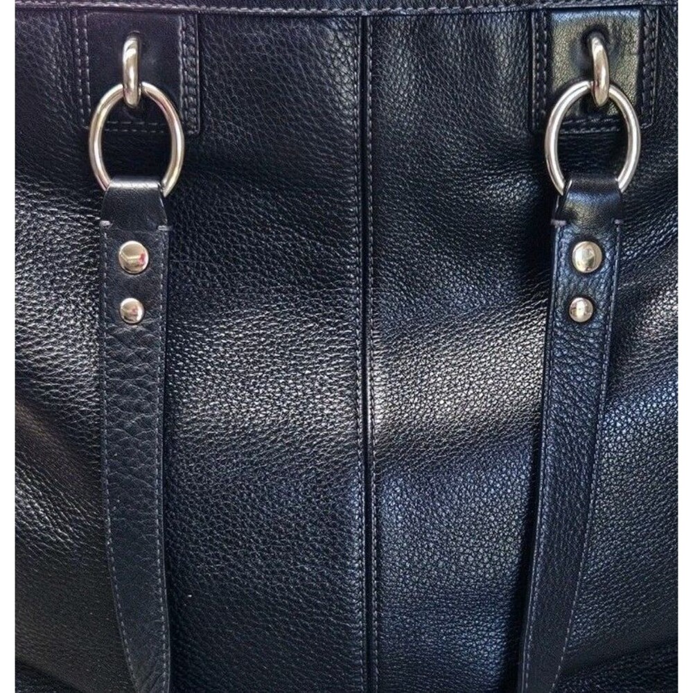 COACH Penelope Shoulder Bag Black Pebbled Leather F19264 Front Turn-Lock Tote - Picture 4 of 16